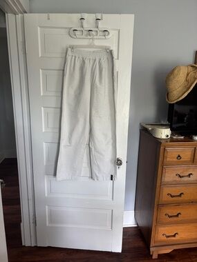 Zara Homewear White Elastic Pinstripe Waist Cotton Pants